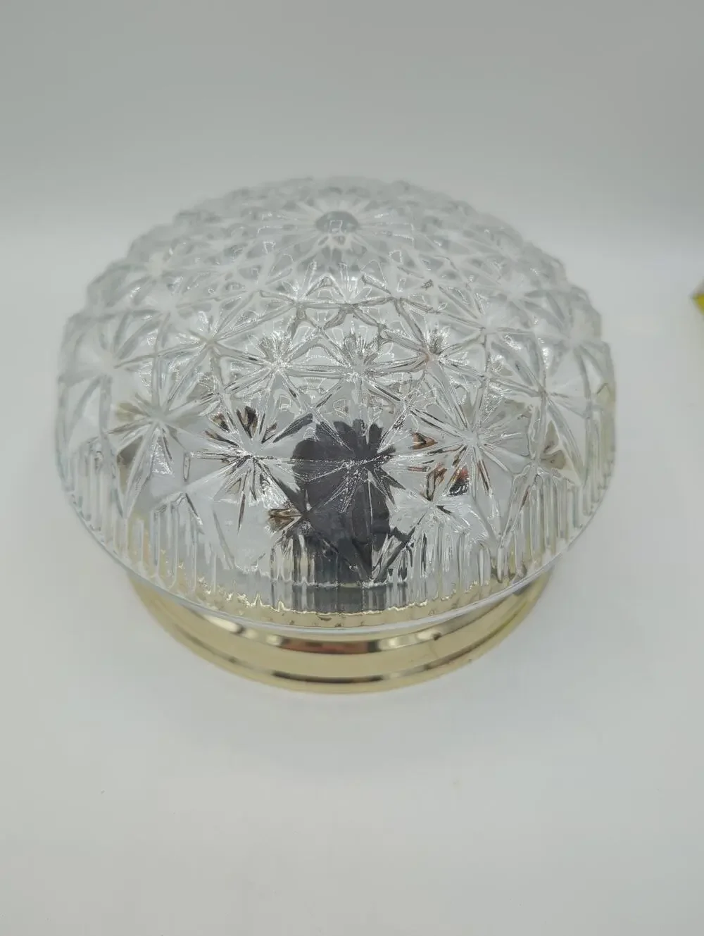 Retro Ceiling Light Fixture Flush Mount Brass Light Clear Glass Shade Vintage